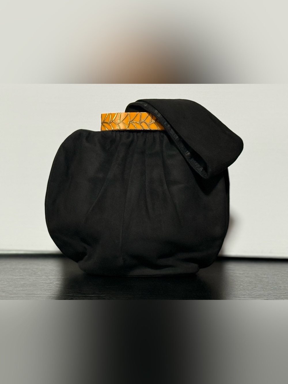 VTG 1940s Cabra Antilopada Black Suede Handbag Argentina Geometric Frame EUC